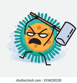 Vector Illustration of Virus Character with cute face, simple hands and leg line art on Isolated Background. Flat cartoon doodle style.