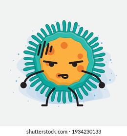 Vector Illustration of Virus Character with cute face, simple hands and leg line art on Isolated Background. Flat cartoon doodle style.