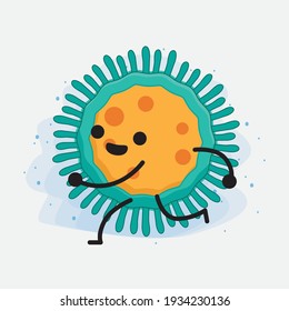 Ilustración vectorial del personaje de virus con cara linda, manos simples y líneas de piernas en fondo aislado. Estilo de dibujo animado plano.
