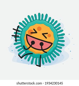 Vector Illustration of Virus Character with cute face, simple hands and leg line art on Isolated Background. Flat cartoon doodle style.