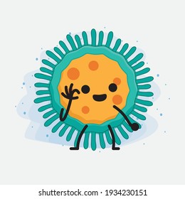 Vector Illustration of Virus Character with cute face, simple hands and leg line art on Isolated Background. Flat cartoon doodle style.