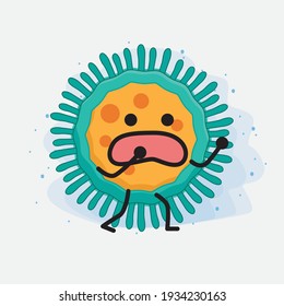 Ilustración vectorial del personaje de virus con cara linda, manos simples y líneas de piernas en fondo aislado. Estilo de dibujo animado plano.