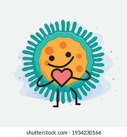 Vector Illustration of Virus Character with cute face, simple hands and leg line art on Isolated Background. Flat cartoon doodle style.