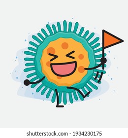 Vector Illustration of Virus Character with cute face, simple hands and leg line art on Isolated Background. Flat cartoon doodle style.