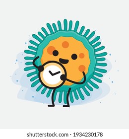 Vector Illustration of Virus Character with cute face, simple hands and leg line art on Isolated Background. Flat cartoon doodle style.