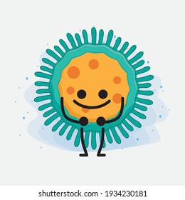 Vector Illustration of Virus Character with cute face, simple hands and leg line art on Isolated Background. Flat cartoon doodle style.