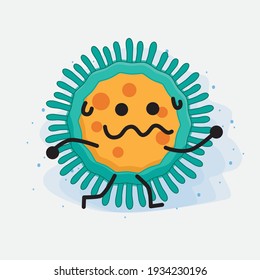 Vector Illustration of Virus Character with cute face, simple hands and leg line art on Isolated Background. Flat cartoon doodle style.