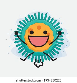Vector Illustration of Virus Character with cute face, simple hands and leg line art on Isolated Background. Flat cartoon doodle style.