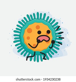 Vector Illustration of Virus Character with cute face, simple hands and leg line art on Isolated Background. Flat cartoon doodle style.