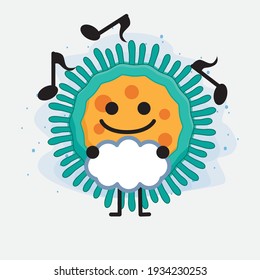 Vector Illustration of Virus Character with cute face, simple hands and leg line art on Isolated Background. Flat cartoon doodle style.