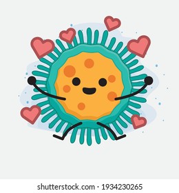 Vector Illustration of Virus Character with cute face, simple hands and leg line art on Isolated Background. Flat cartoon doodle style.