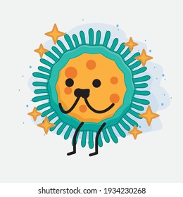 Vector Illustration of Virus Character with cute face, simple hands and leg line art on Isolated Background. Flat cartoon doodle style.