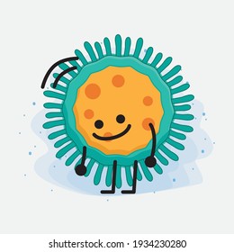 Vector Illustration of Virus Character with cute face, simple hands and leg line art on Isolated Background. Flat cartoon doodle style.