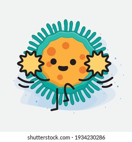 Vector Illustration of Virus Character with cute face, simple hands and leg line art on Isolated Background. Flat cartoon doodle style.