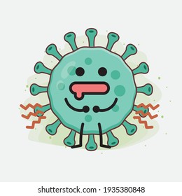 Ilustración vectorial del personaje de virus con cara linda, manos simples y líneas de piernas en fondo aislado. Estilo de dibujo animado plano.