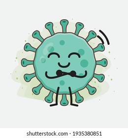 Vector Illustration of Virus Character with cute face, simple hands and leg line art on Isolated Background. Flat cartoon doodle style.