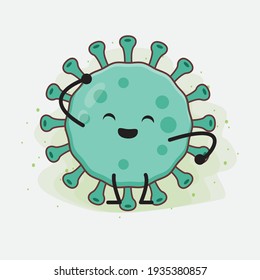 Ilustración vectorial del personaje de virus con cara linda, manos simples y líneas de piernas en fondo aislado. Estilo de dibujo animado plano.