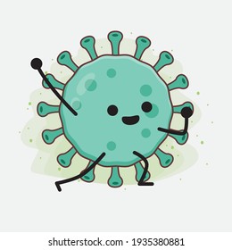 Ilustración vectorial del personaje de virus con cara linda, manos simples y líneas de piernas en fondo aislado. Estilo de dibujo animado plano.