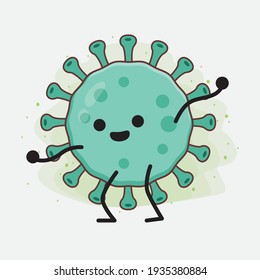 Vector Illustration of Virus Character with cute face, simple hands and leg line art on Isolated Background. Flat cartoon doodle style.