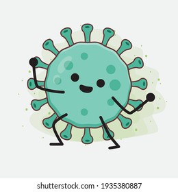 Vector Illustration of Virus Character with cute face, simple hands and leg line art on Isolated Background. Flat cartoon doodle style.