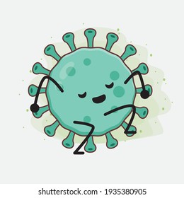 Vector Illustration of Virus Character with cute face, simple hands and leg line art on Isolated Background. Flat cartoon doodle style.