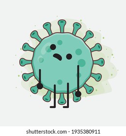 Vector Illustration of Virus Character with cute face, simple hands and leg line art on Isolated Background. Flat cartoon doodle style.