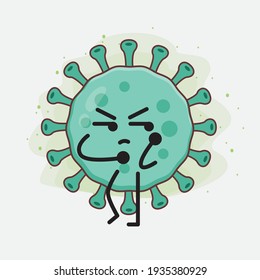 Vector Illustration of Virus Character with cute face, simple hands and leg line art on Isolated Background. Flat cartoon doodle style.