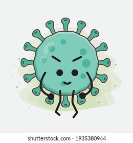 Vector Illustration of Virus Character with cute face, simple hands and leg line art on Isolated Background. Flat cartoon doodle style.