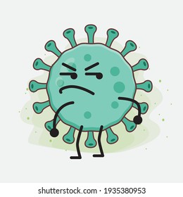 Vector Illustration of Virus Character with cute face, simple hands and leg line art on Isolated Background. Flat cartoon doodle style.