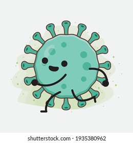 Vector Illustration of Virus Character with cute face, simple hands and leg line art on Isolated Background. Flat cartoon doodle style.