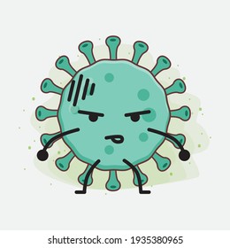 Vector Illustration of Virus Character with cute face, simple hands and leg line art on Isolated Background. Flat cartoon doodle style.