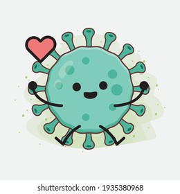 Vector Illustration of Virus Character with cute face, simple hands and leg line art on Isolated Background. Flat cartoon doodle style.