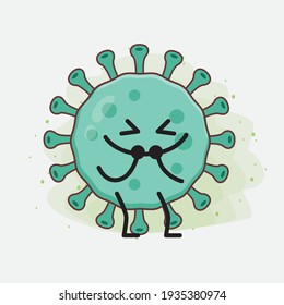 Vector Illustration of Virus Character with cute face, simple hands and leg line art on Isolated Background. Flat cartoon doodle style.