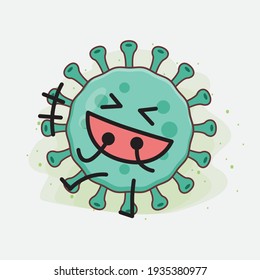 Vector Illustration of Virus Character with cute face, simple hands and leg line art on Isolated Background. Flat cartoon doodle style.