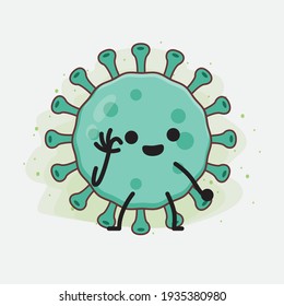 Ilustración vectorial del personaje de virus con cara linda, manos simples y líneas de piernas en fondo aislado. Estilo de dibujo animado plano.