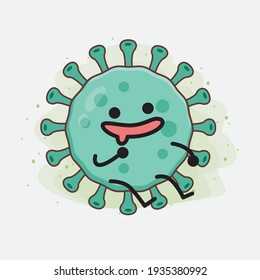 Vector Illustration of Virus Character with cute face, simple hands and leg line art on Isolated Background. Flat cartoon doodle style.