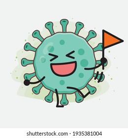 Ilustración vectorial del personaje de virus con cara linda, manos simples y líneas de piernas en fondo aislado. Estilo de dibujo animado plano.