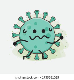Vector Illustration of Virus Character with cute face, simple hands and leg line art on Isolated Background. Flat cartoon doodle style.