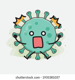 Ilustración vectorial del personaje de virus con cara linda, manos simples y líneas de piernas en fondo aislado. Estilo de dibujo animado plano.