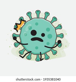 Vector Illustration of Virus Character with cute face, simple hands and leg line art on Isolated Background. Flat cartoon doodle style.