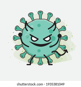 Vector Illustration of Virus Character with cute face, simple hands and leg line art on Isolated Background. Flat cartoon doodle style.