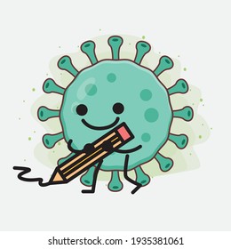 Vector Illustration of Virus Character with cute face, simple hands and leg line art on Isolated Background. Flat cartoon doodle style.
