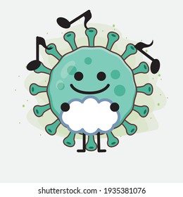 Vector Illustration of Virus Character with cute face, simple hands and leg line art on Isolated Background. Flat cartoon doodle style.