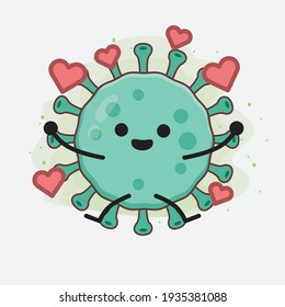 Vector Illustration of Virus Character with cute face, simple hands and leg line art on Isolated Background. Flat cartoon doodle style.