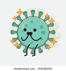 Vector Illustration of Virus Character with cute face, simple hands and leg line art on Isolated Background. Flat cartoon doodle style.