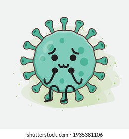 Vector Illustration of Virus Character with cute face, simple hands and leg line art on Isolated Background. Flat cartoon doodle style.