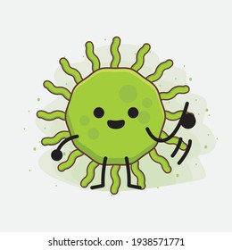 Vector Illustration of Virus Character with cute face, simple hands and leg line art on Isolated Background. Flat cartoon doodle style.