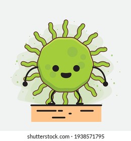 Vector Illustration of Virus Character with cute face, simple hands and leg line art on Isolated Background. Flat cartoon doodle style.