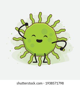 Vector Illustration of Virus Character with cute face, simple hands and leg line art on Isolated Background. Flat cartoon doodle style.