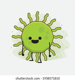 Vector Illustration of Virus Character with cute face, simple hands and leg line art on Isolated Background. Flat cartoon doodle style.